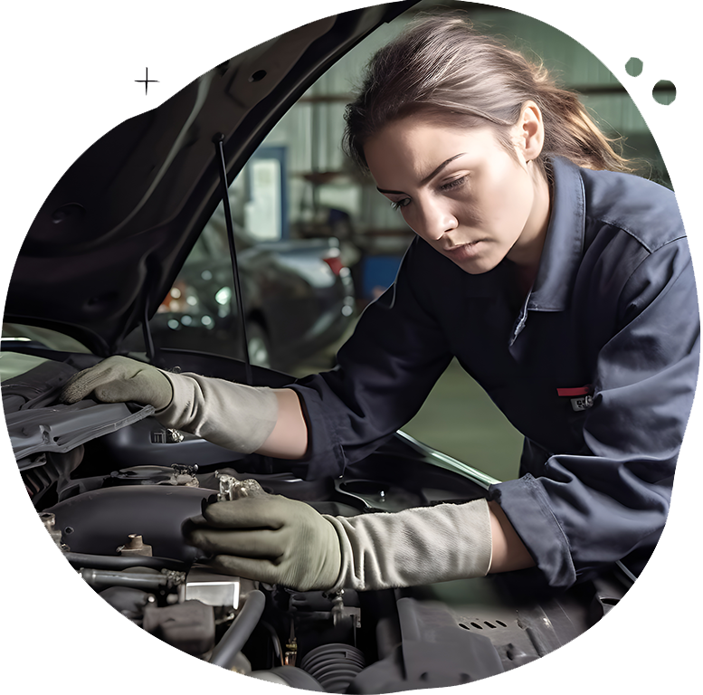 A mechanic working on a car